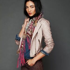 Free People Leather Vegan Pink Taupe Zip Up Moto Jacket sz 2